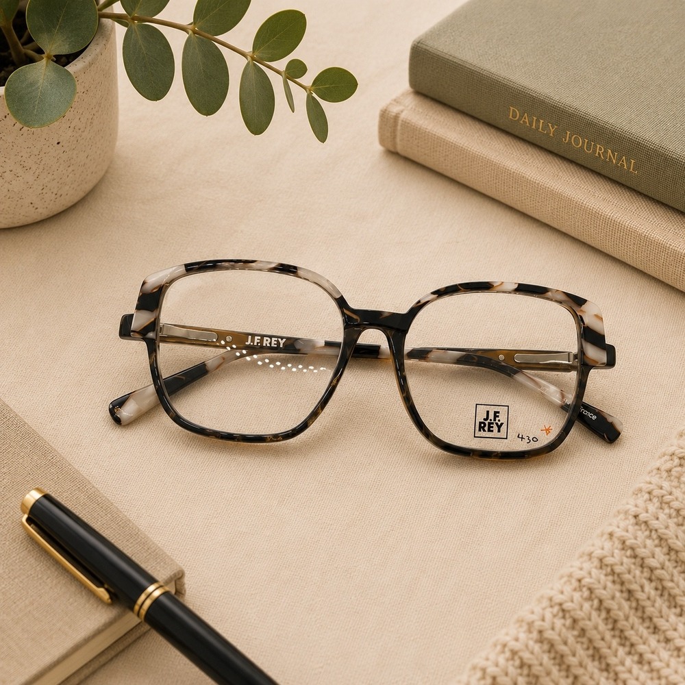 J.F. REY Designer Eyeglasses Frames Black Cream Pattern Fashion Glasses